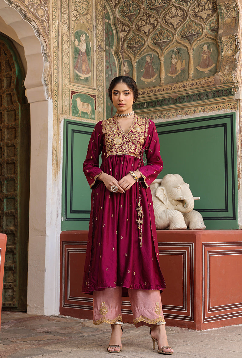 Wine Overlap Frockstyle Raag Kurta Set