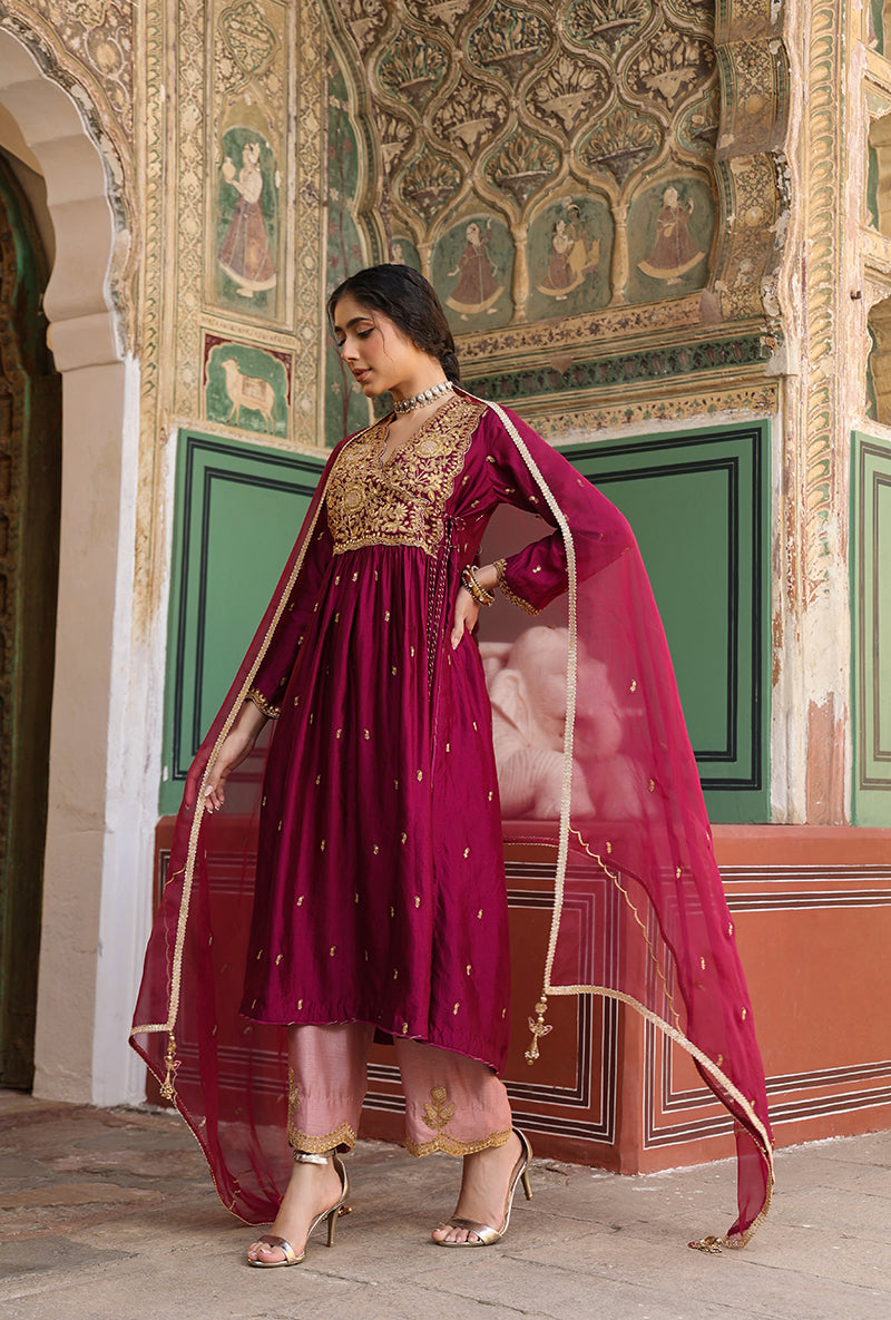 Wine Overlap Frockstyle Raag Kurta Set