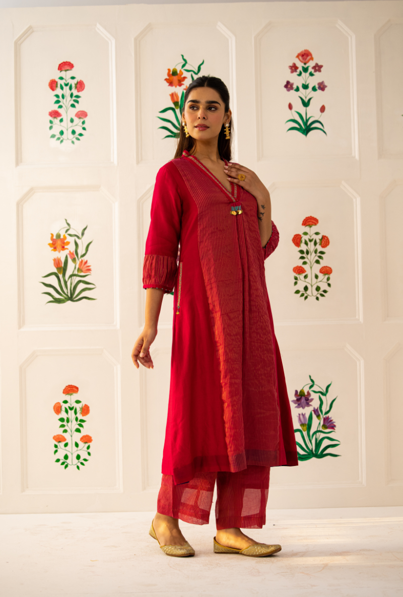 Pink High Collar Kishmish Kurta Set