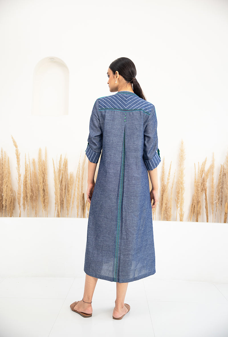 Denim Front Button Sage Dress