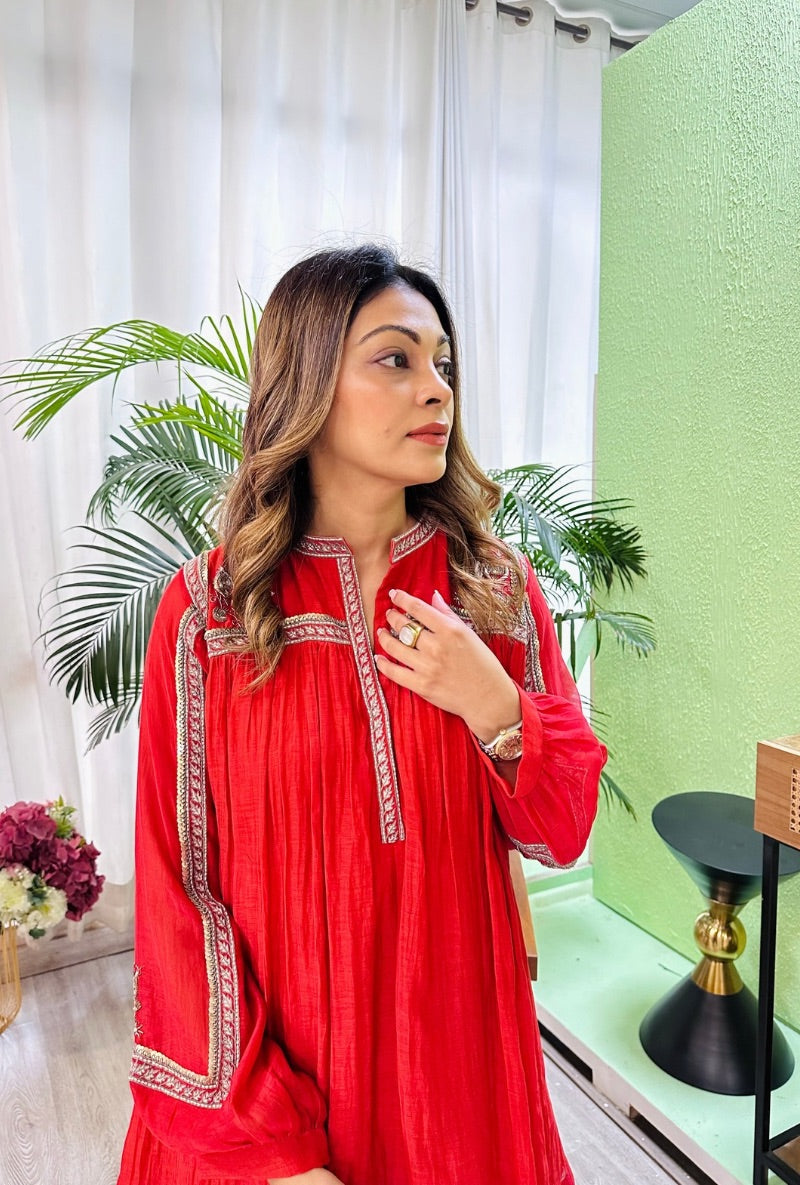 Meghna Nayyar In Red Dhoti Kurta Set