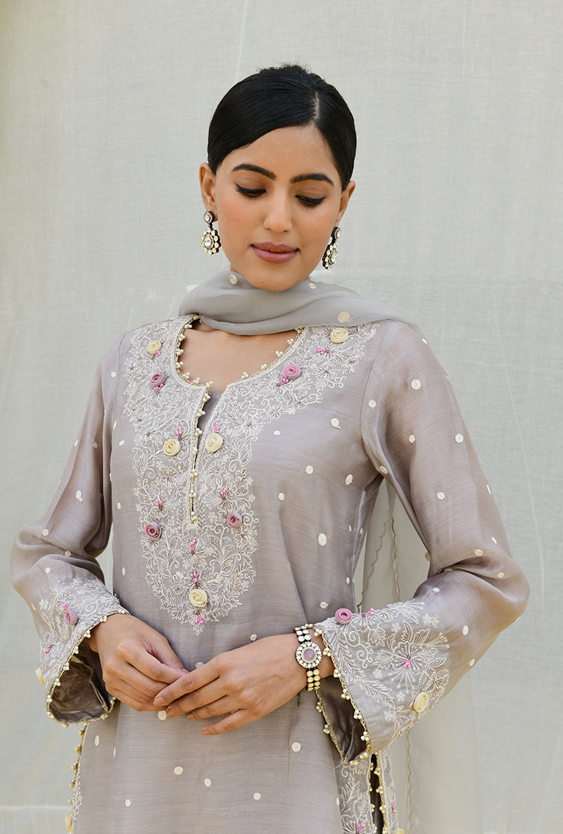 Grey Dotted Izra Gharara Set