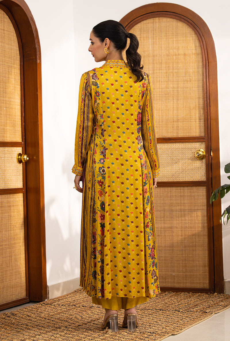 Yellow Printed V Neck Naina Kurta Set