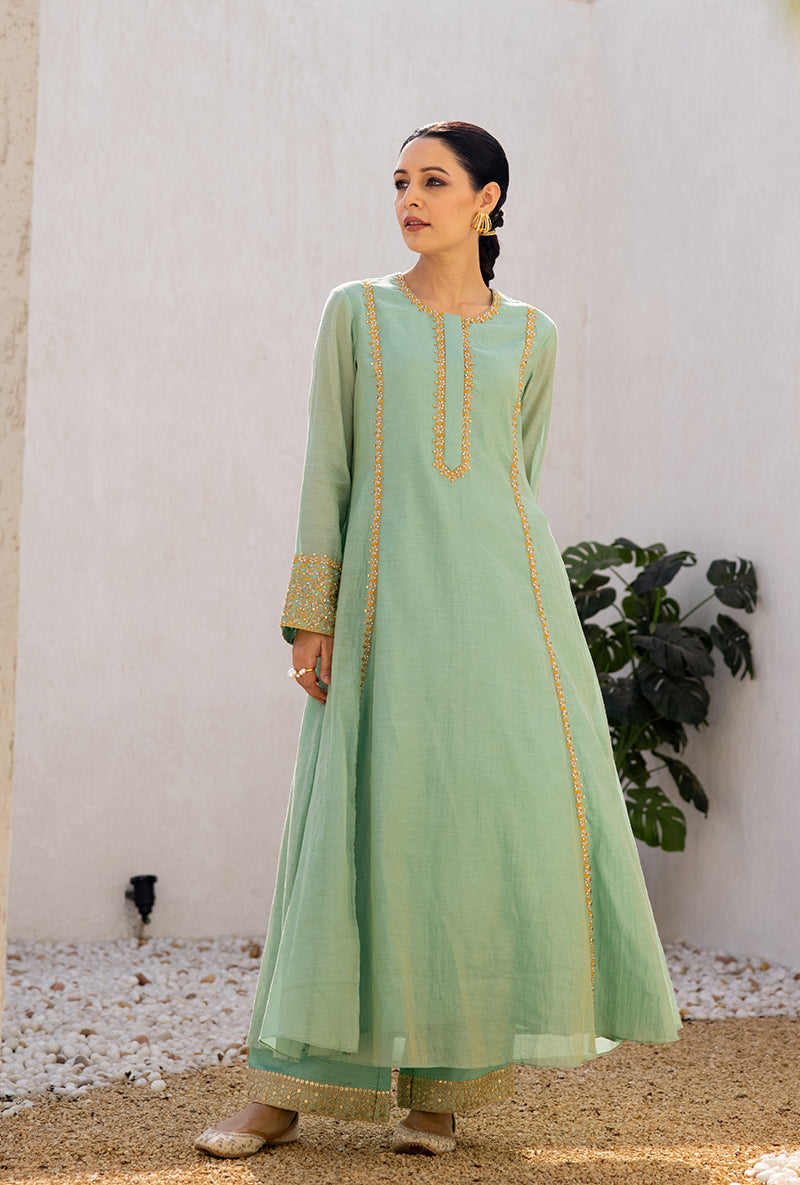 Aqua Zari And Resham Embroidery Dua Anarkali Set