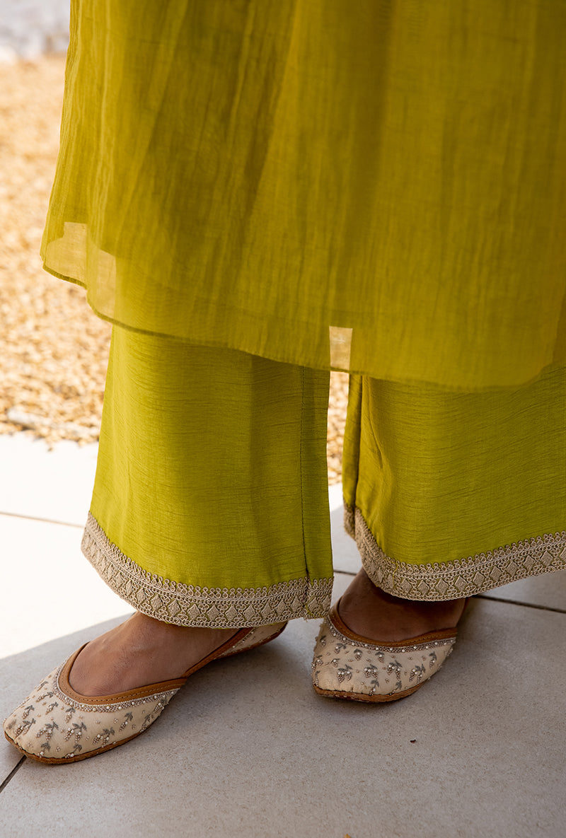 Green Sequin And Zardosi Yoke Front Pleat Dua Anarkali Set