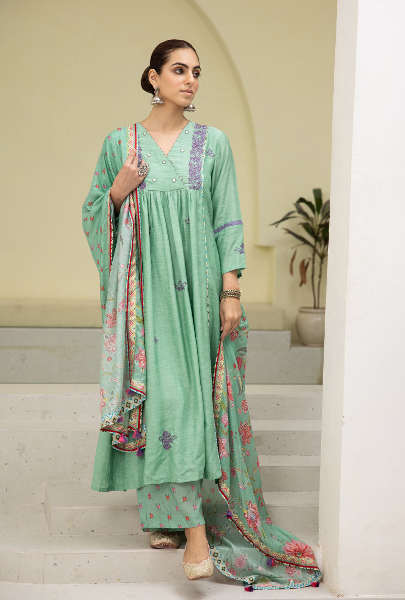 Sea Green Overlap Yoke Reyah Kurta Set