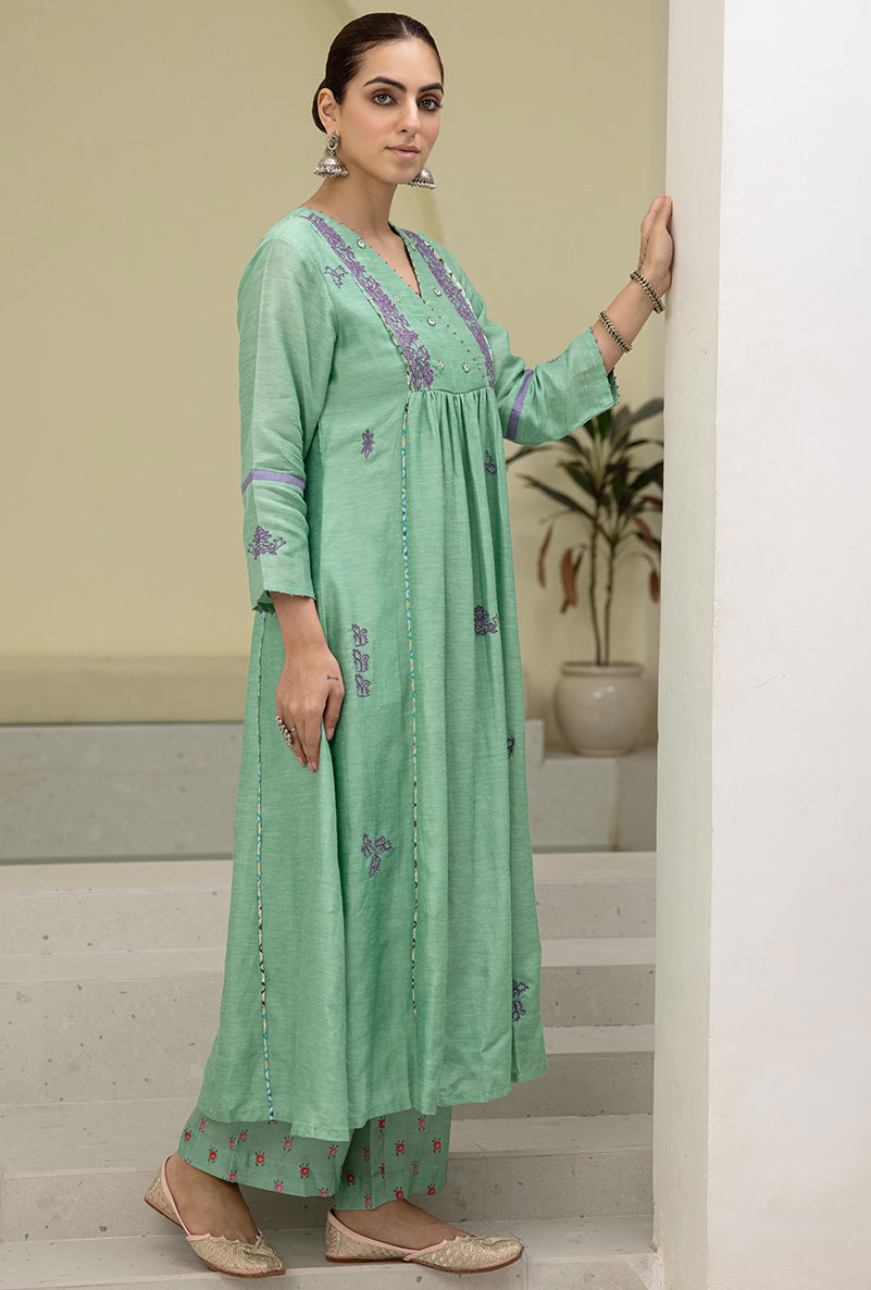 Sea Green Overlap Yoke Reyah Kurta Set