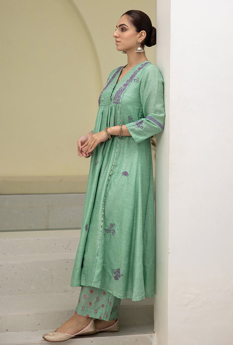 Sea Green Overlap Yoke Reyah Kurta Set