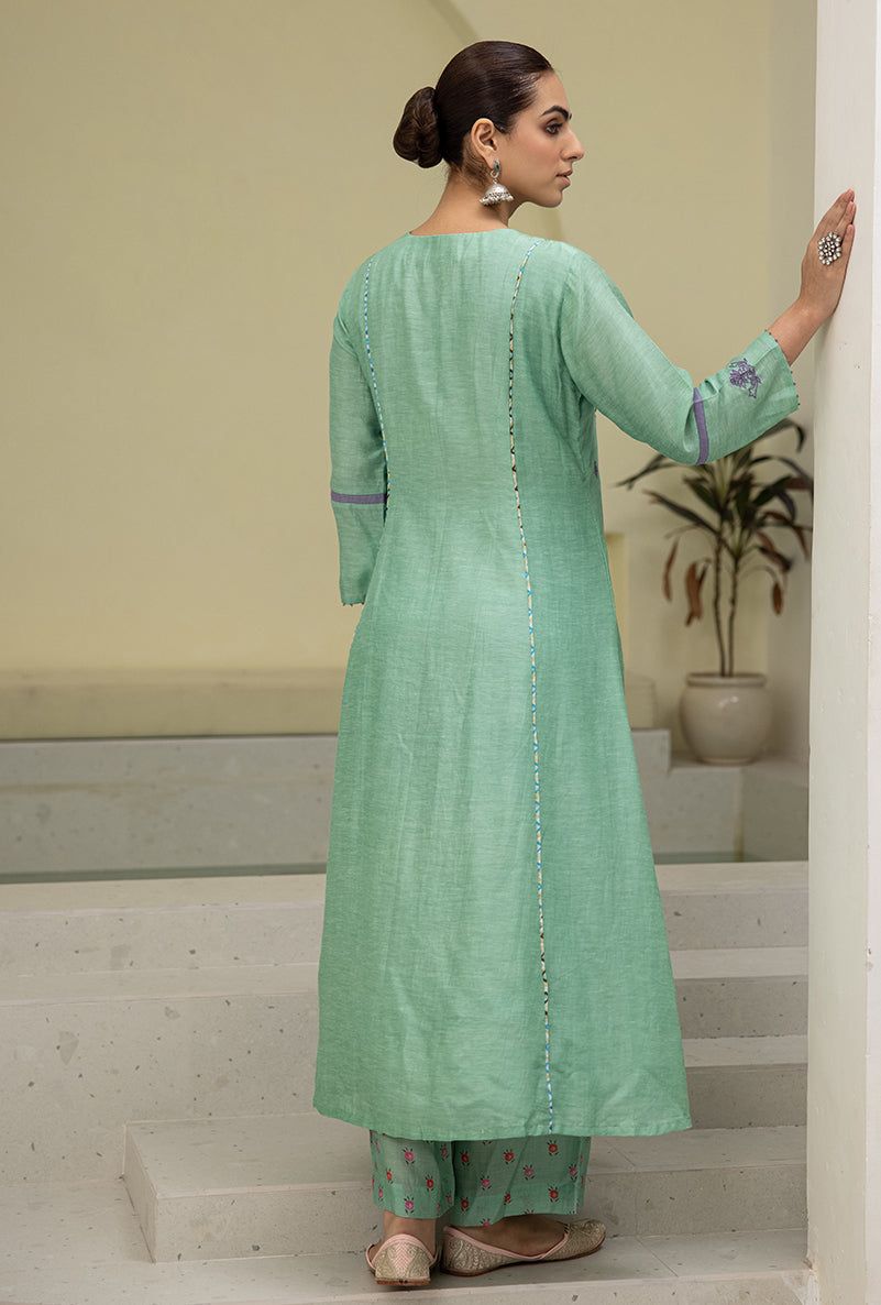 Sea Green Overlap Yoke Reyah Kurta Set