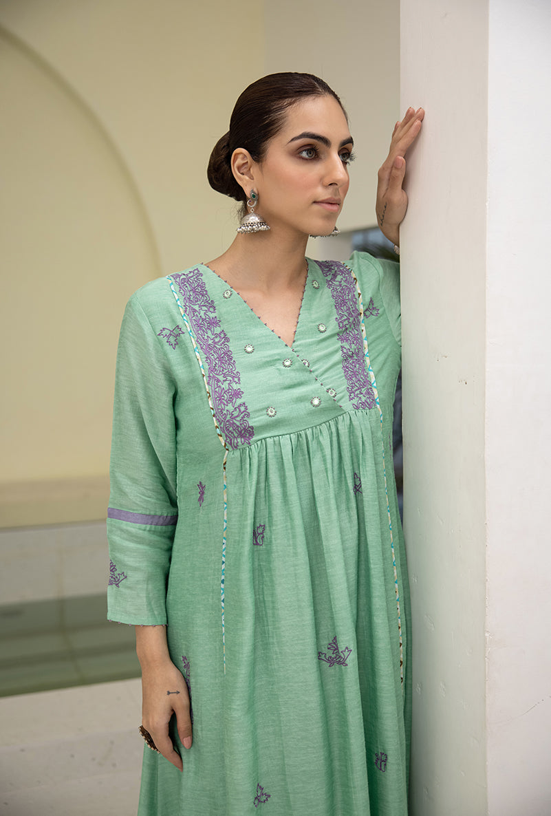 Sea Green Overlap Yoke Reyah Kurta Set