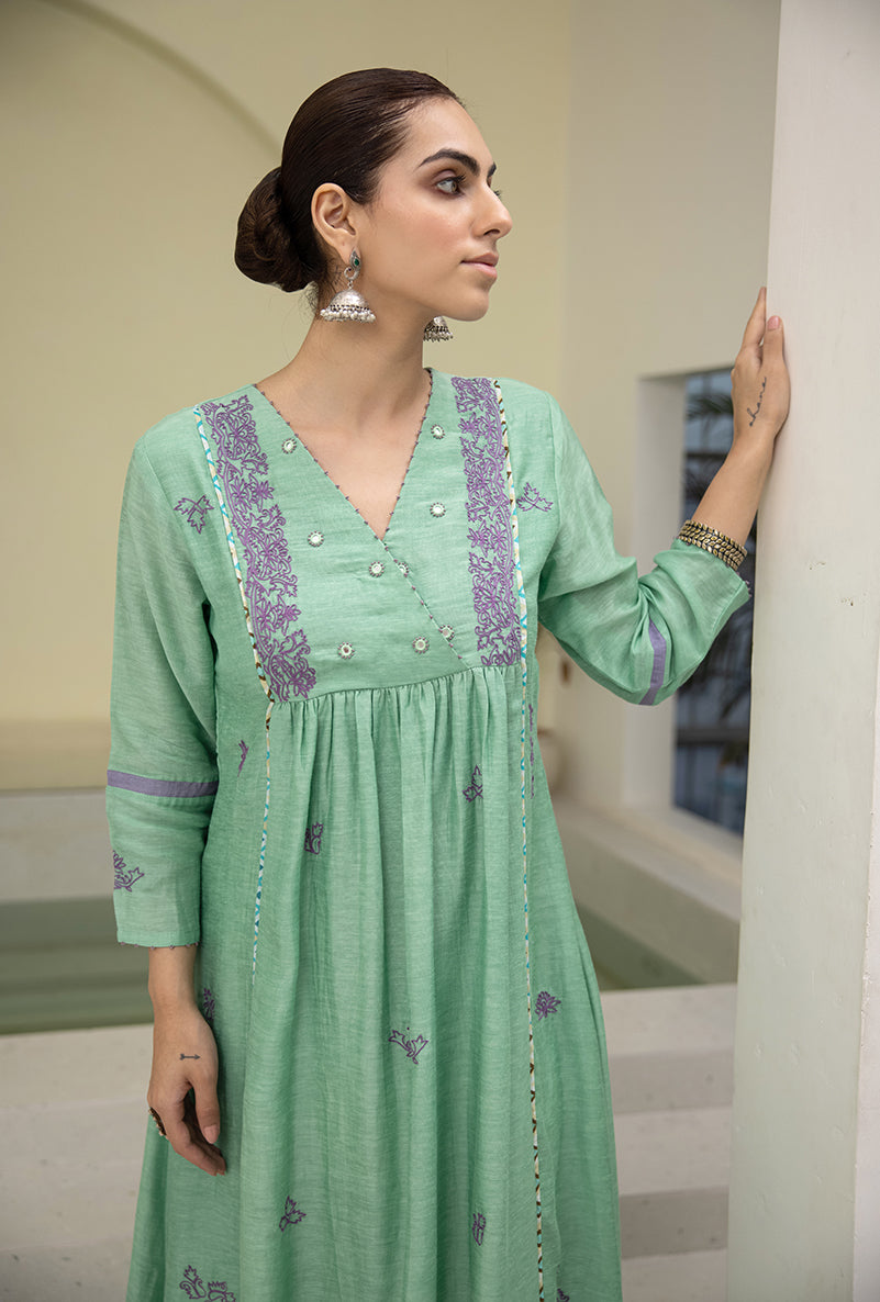 Sea Green Overlap Yoke Reyah Kurta Set