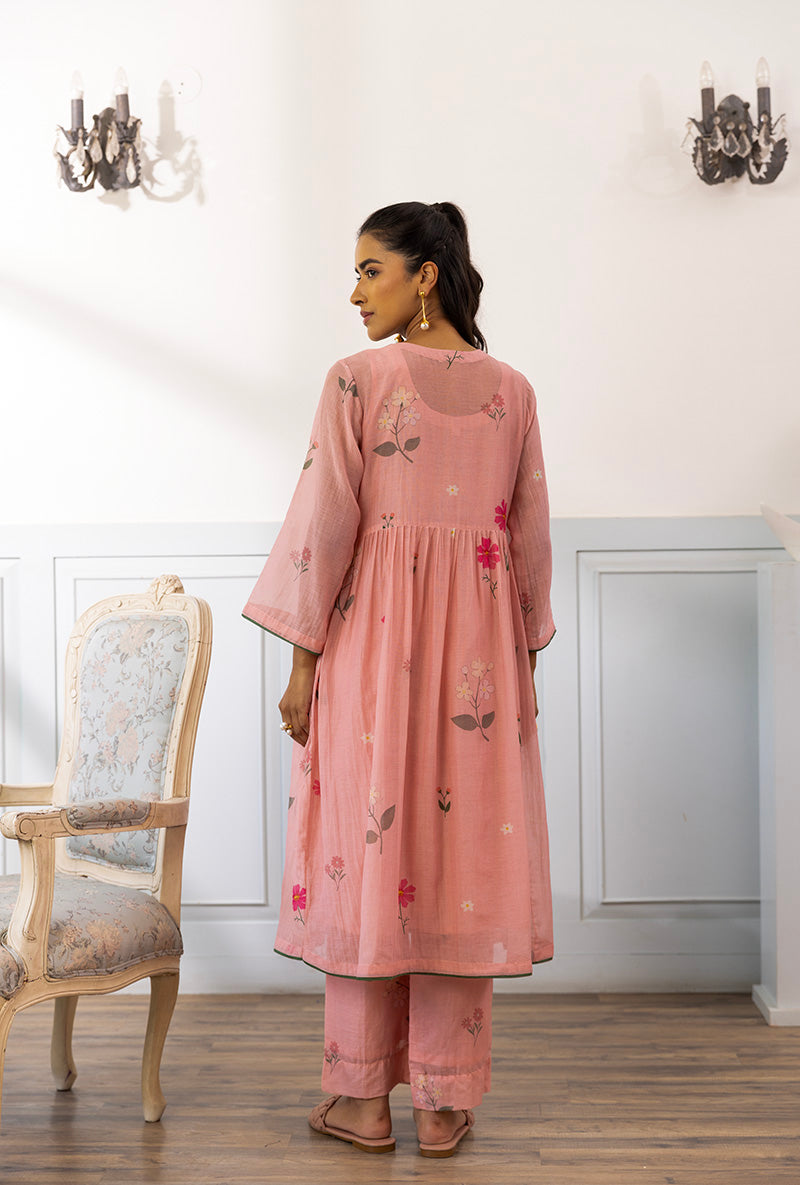 Wisteria Pink Printed Dahlia Kurta Set