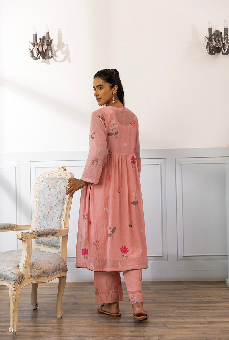 Wisteria Pink Printed Dahlia Kurta Set