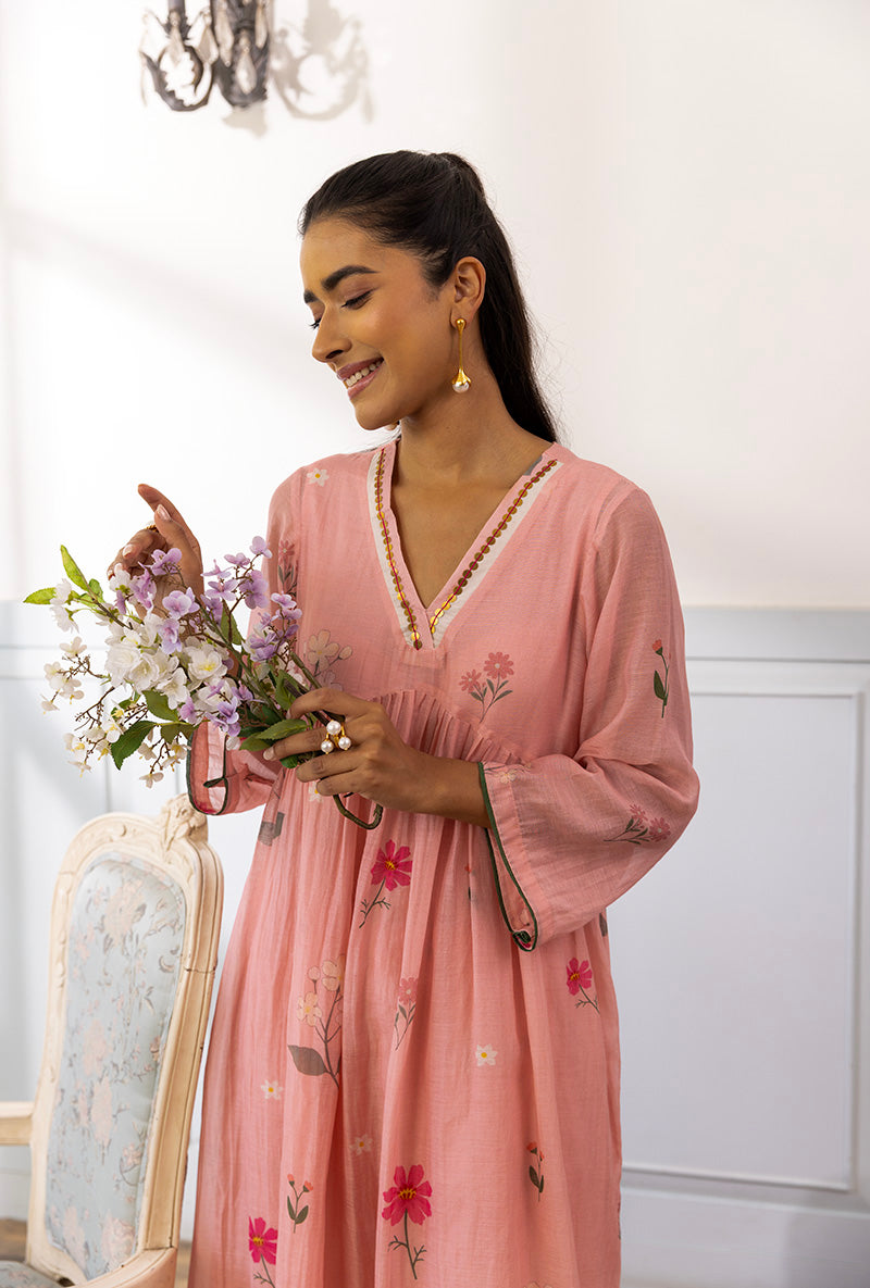 Wisteria Pink Printed Dahlia Kurta Set