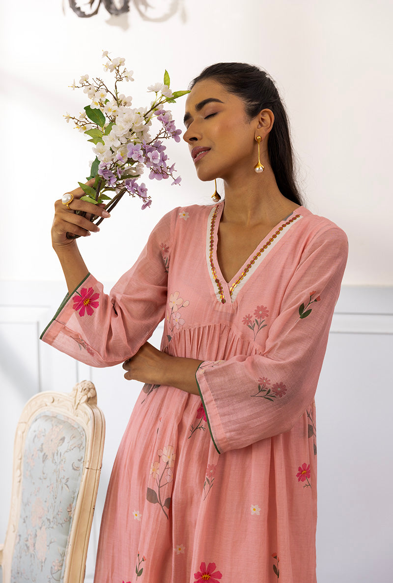 Wisteria Pink Printed Dahlia Kurta Set