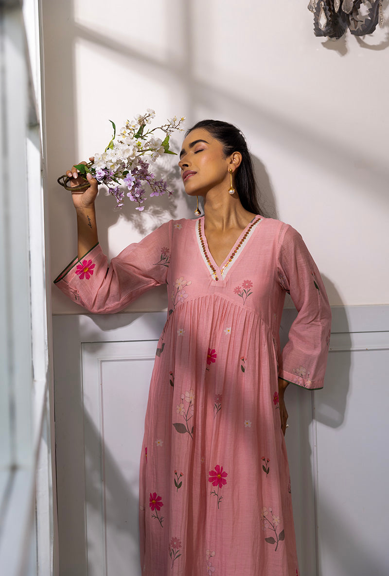 Wisteria Pink Printed Dahlia Kurta Set