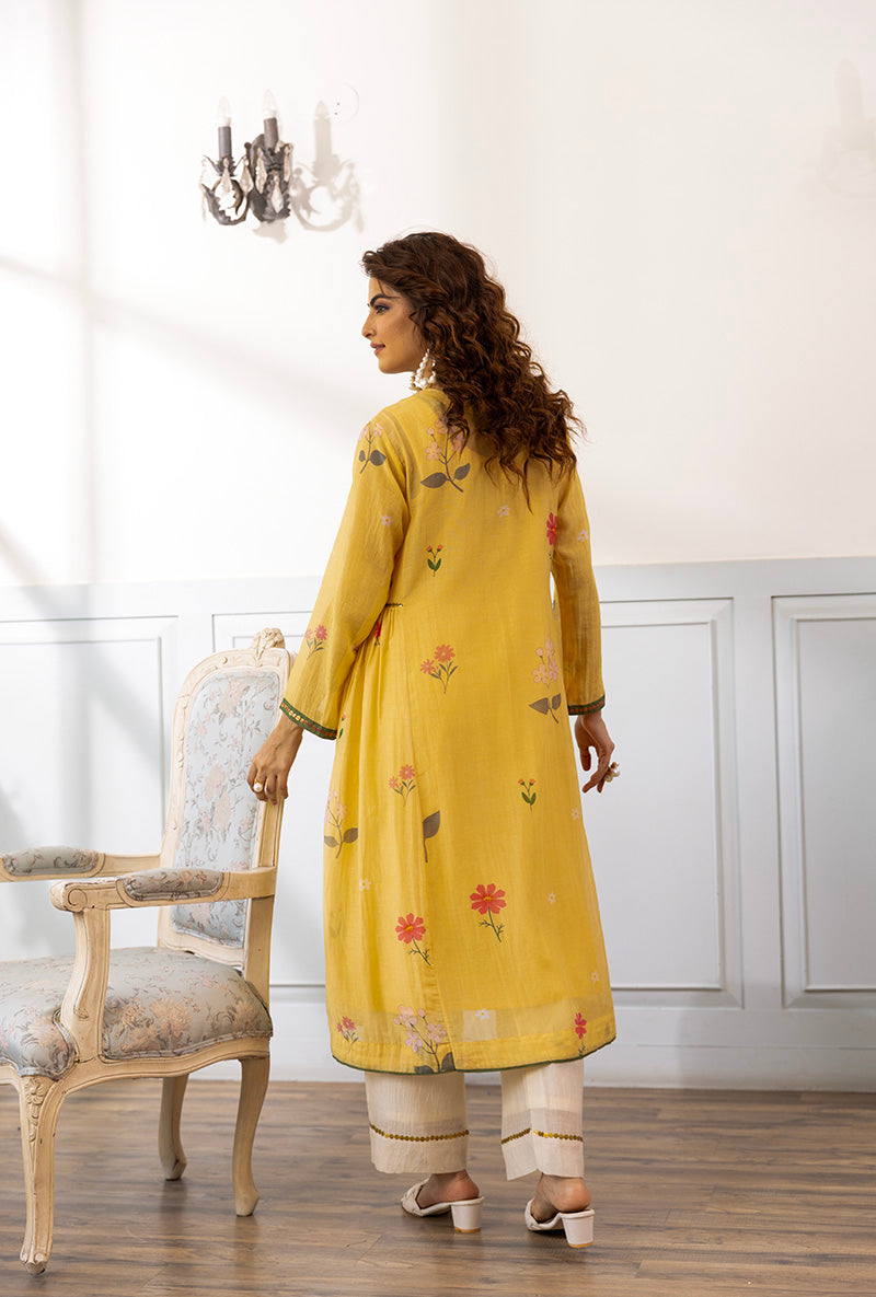 Lemon Yellow Pleated Dahlia Kurta Set