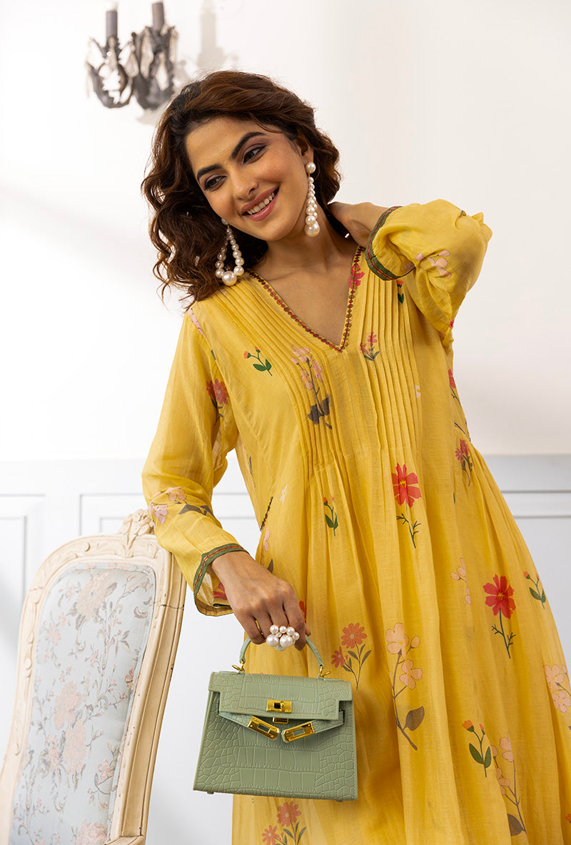 Lemon Yellow Pleated Dahlia Kurta Set