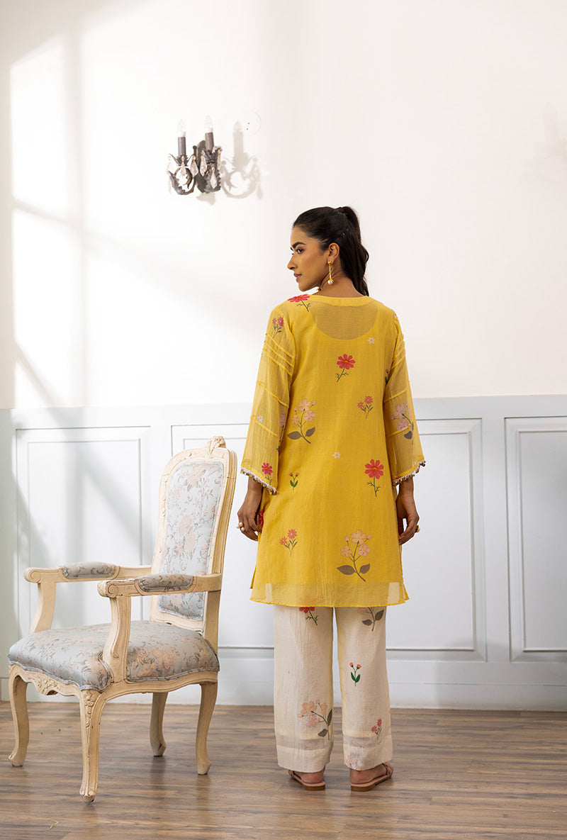 Lemon Yellow Printed Dahlia Kurta Set