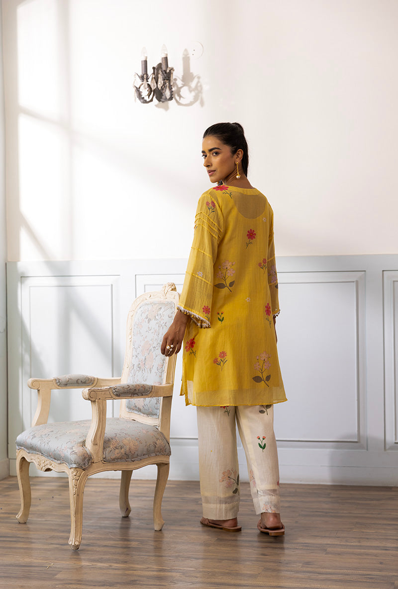 Lemon Yellow Printed Dahlia Kurta Set