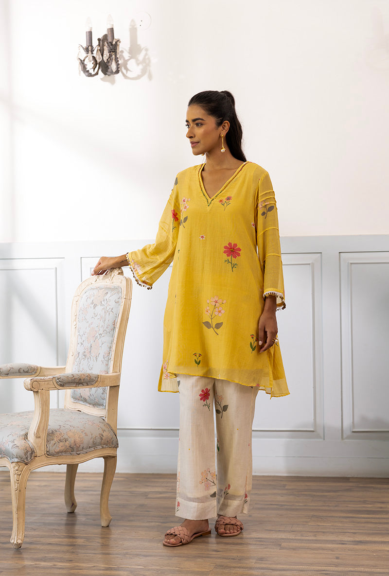 Lemon Yellow Printed Dahlia Kurta Set