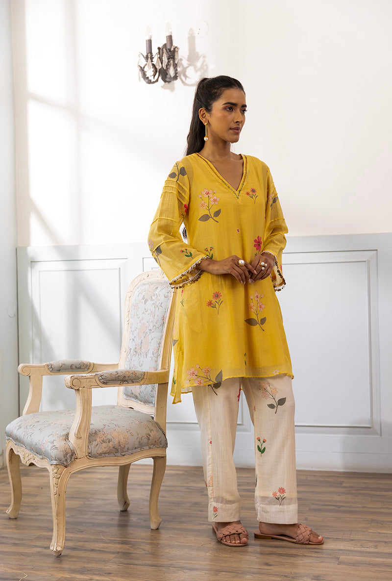 Lemon Yellow Printed Dahlia Kurta Set