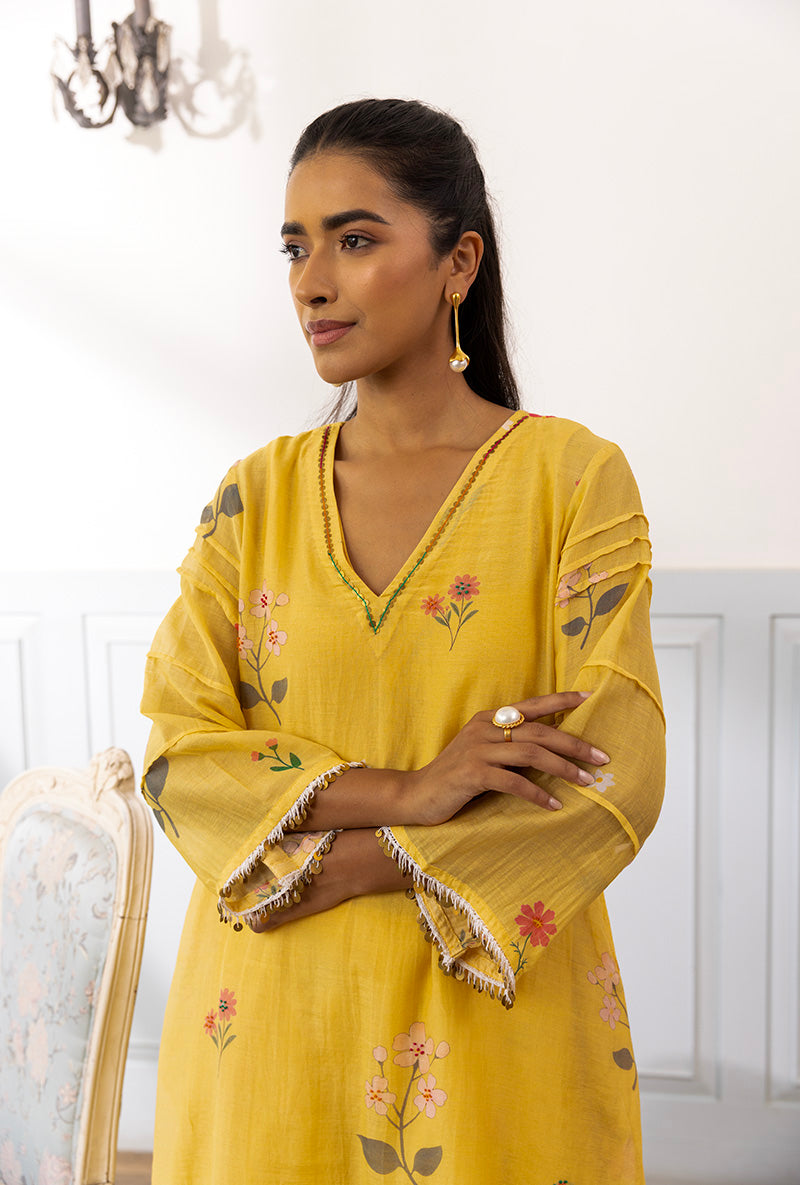 Lemon Yellow Printed Dahlia Kurta Set