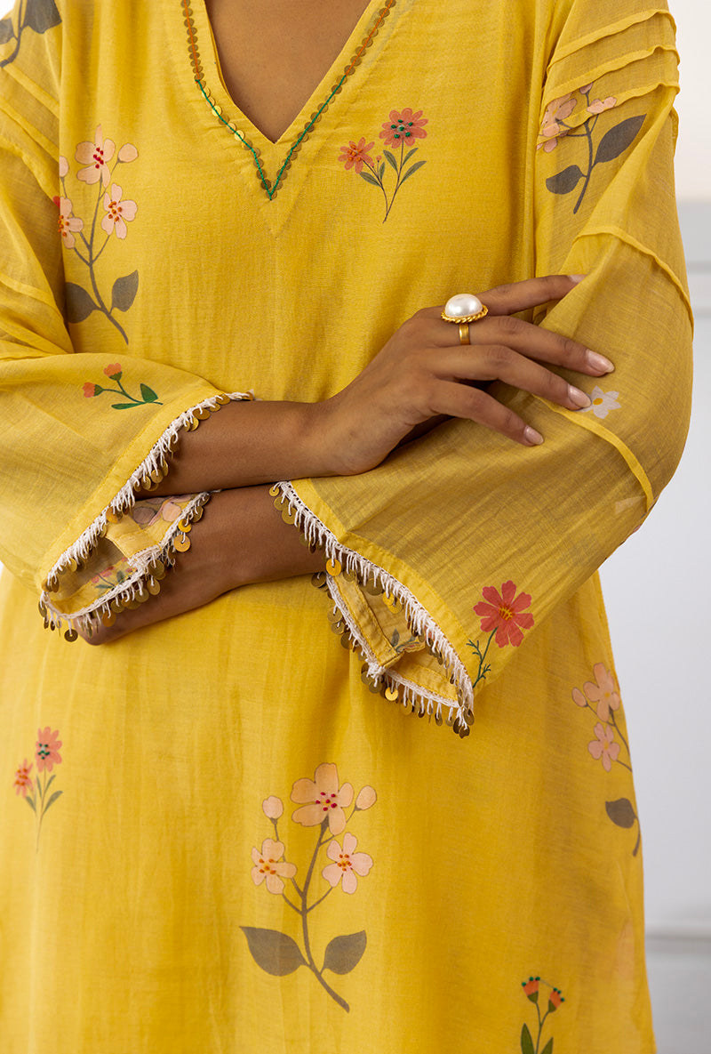 Lemon Yellow Printed Dahlia Kurta Set