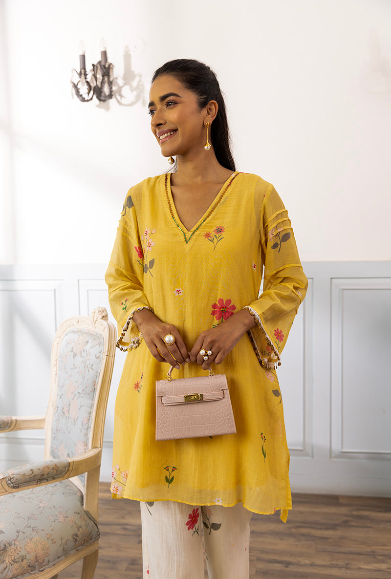 Lemon Yellow Printed Dahlia Kurta Set