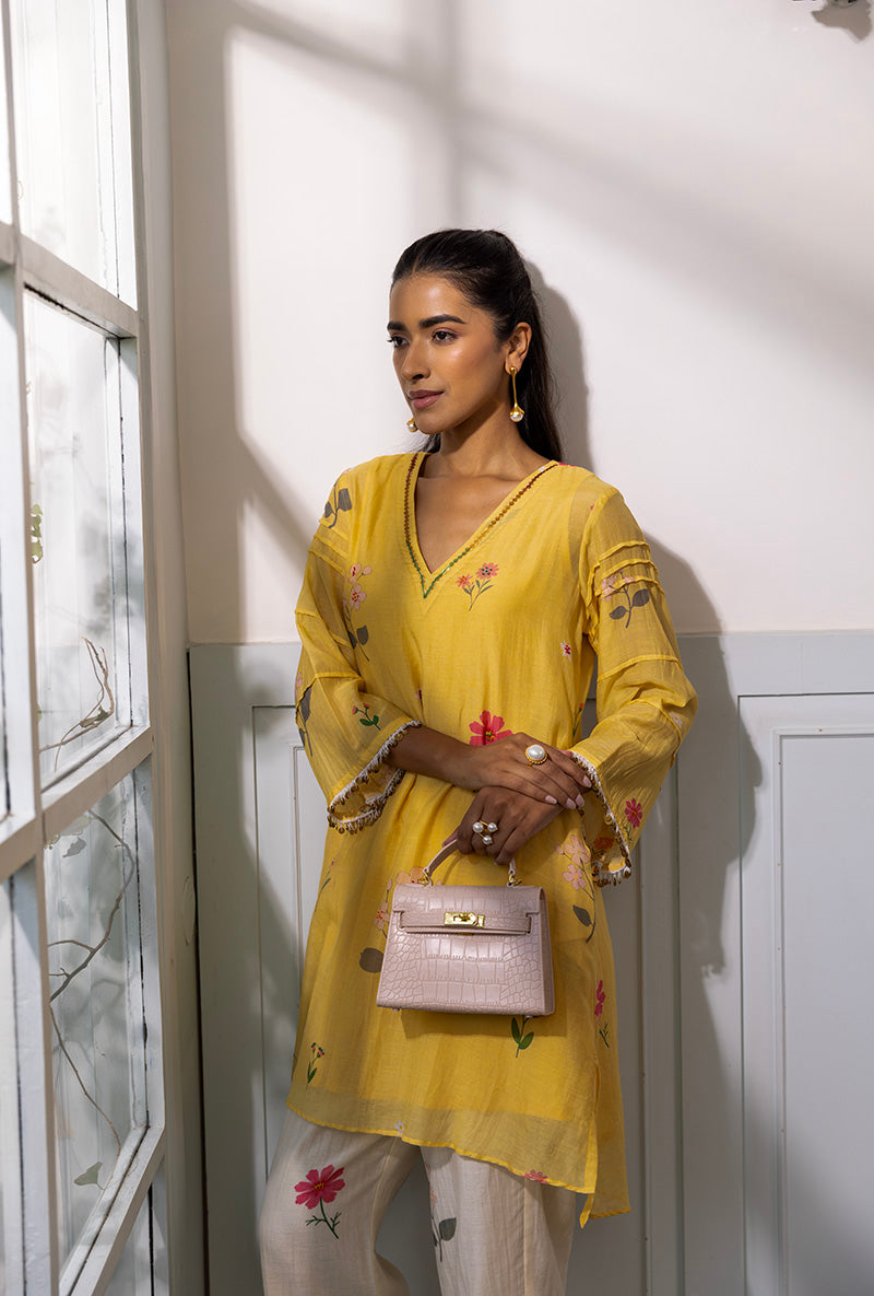 Lemon Yellow Printed Dahlia Kurta Set