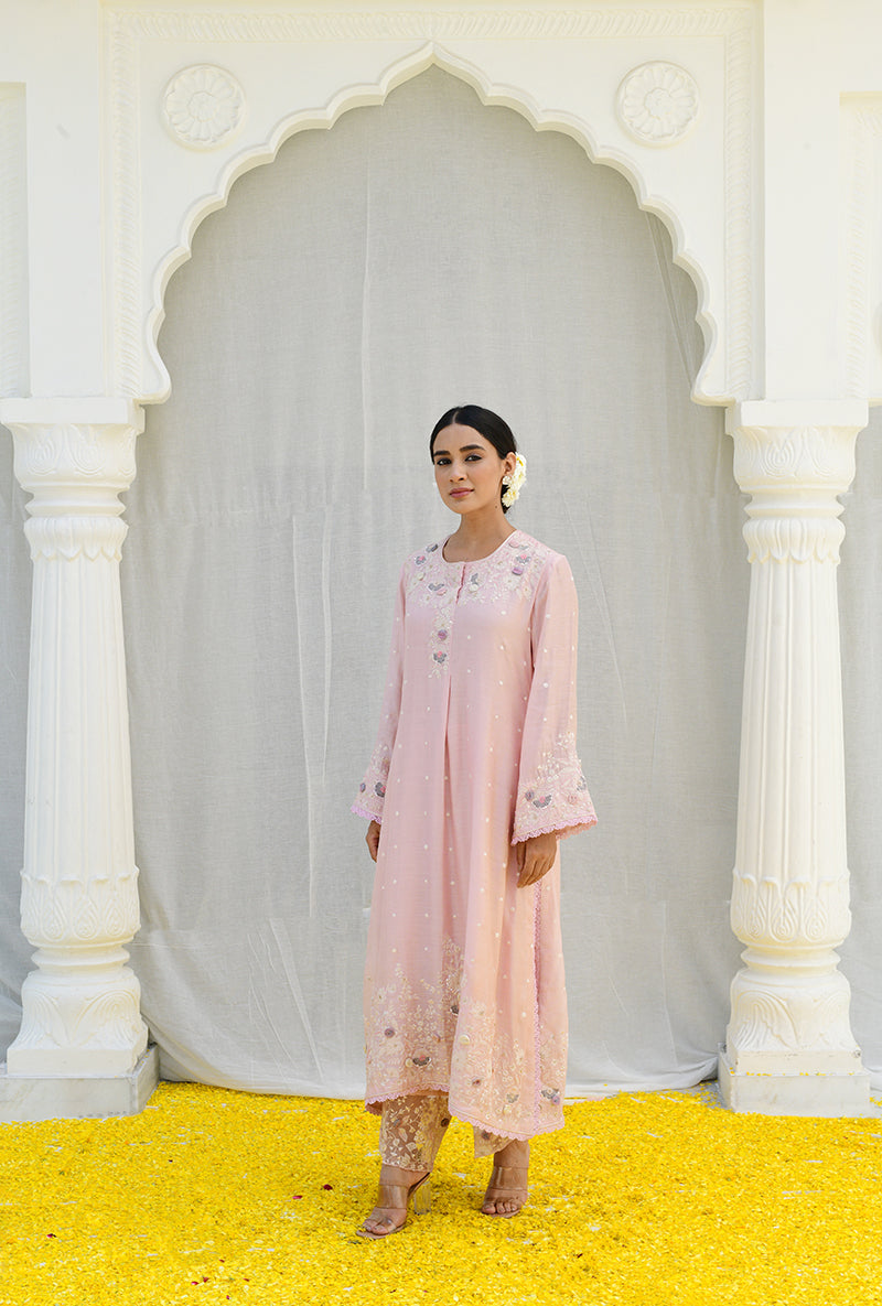 Pink Heavy Long Izra Kurta Set