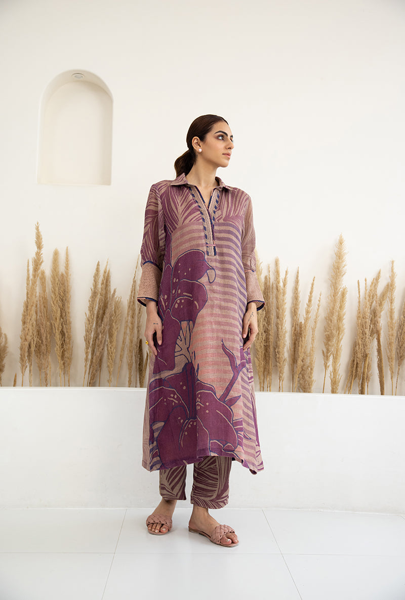 Purple Collar Long Sage Kurta Set