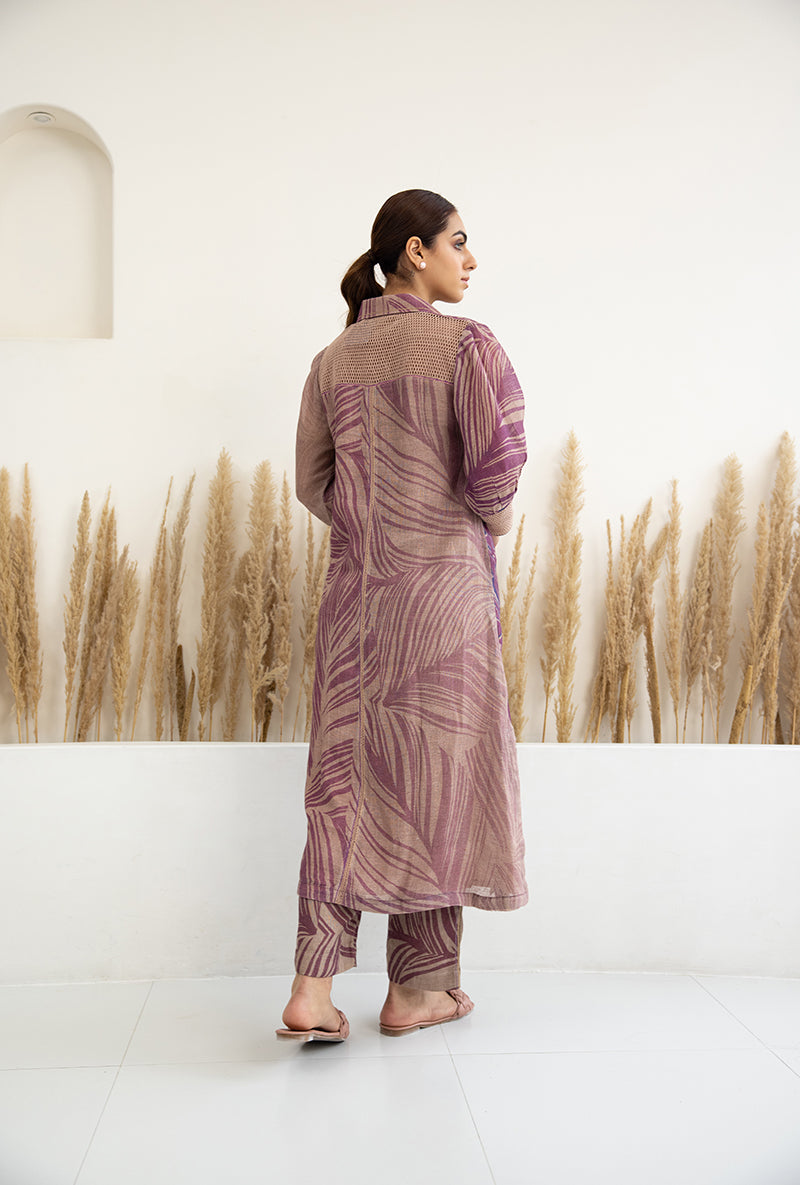 Purple Collar Long Sage Kurta Set