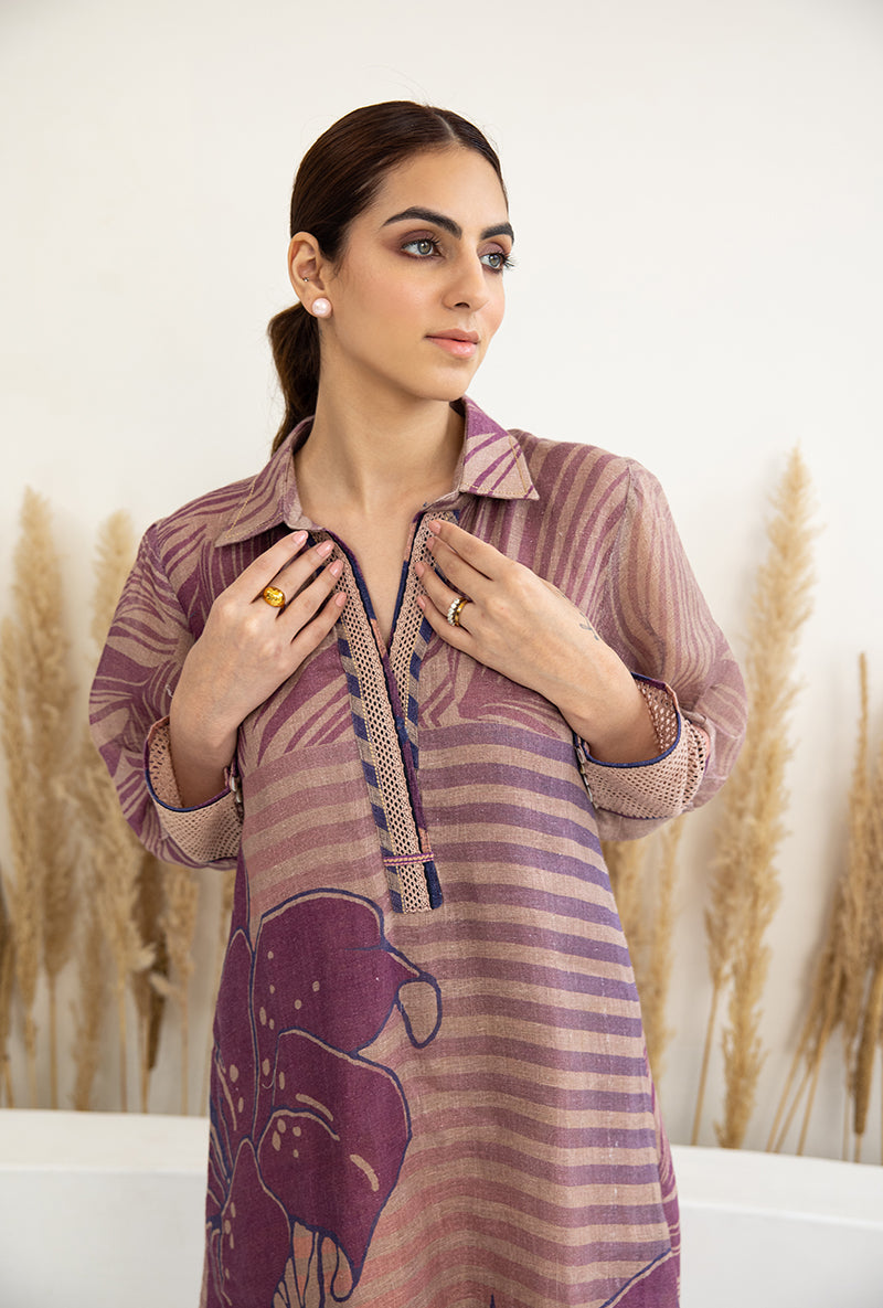 Purple Collar Long Sage Kurta Set