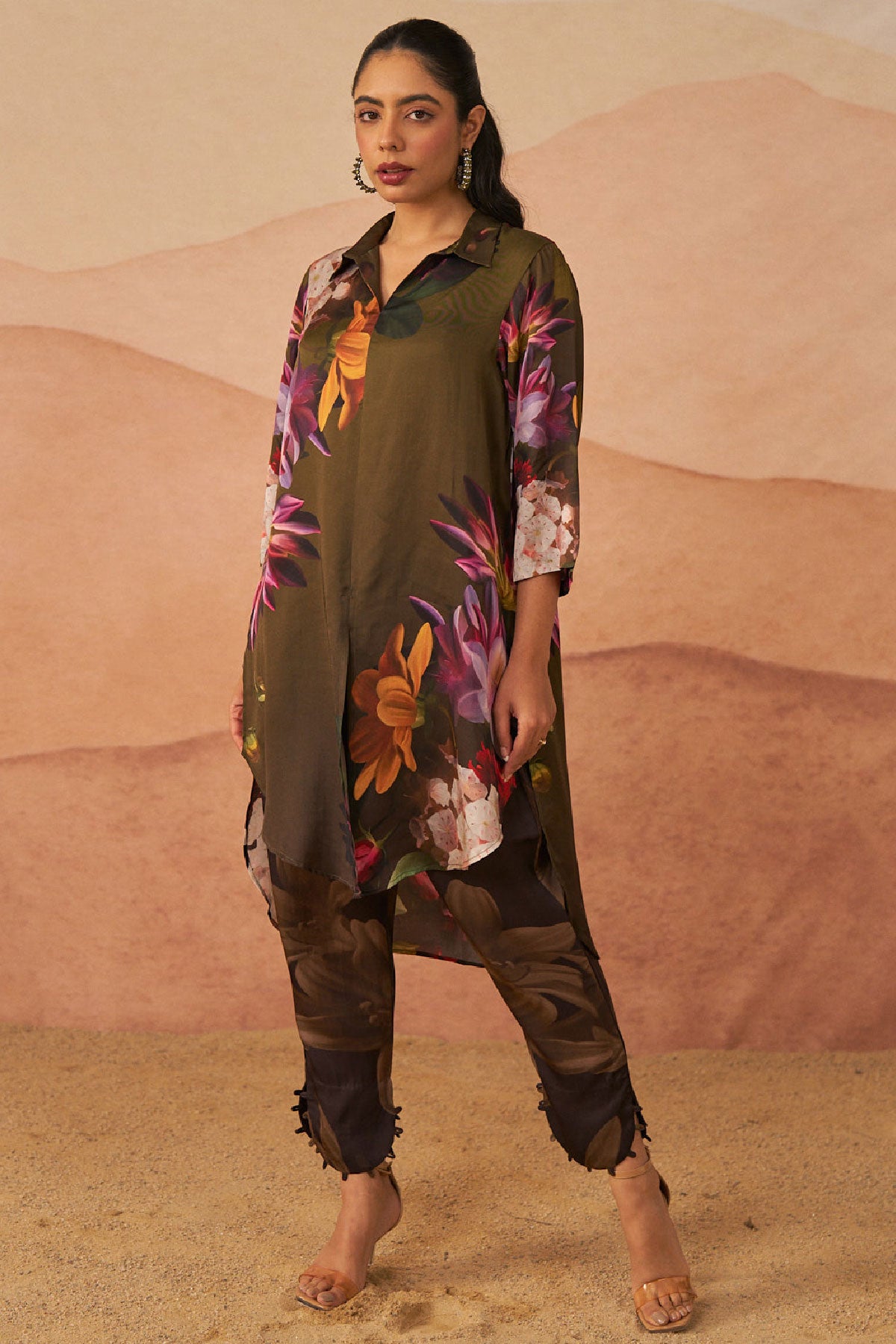 Brown Botanical Print Zooni Co-Ord Set