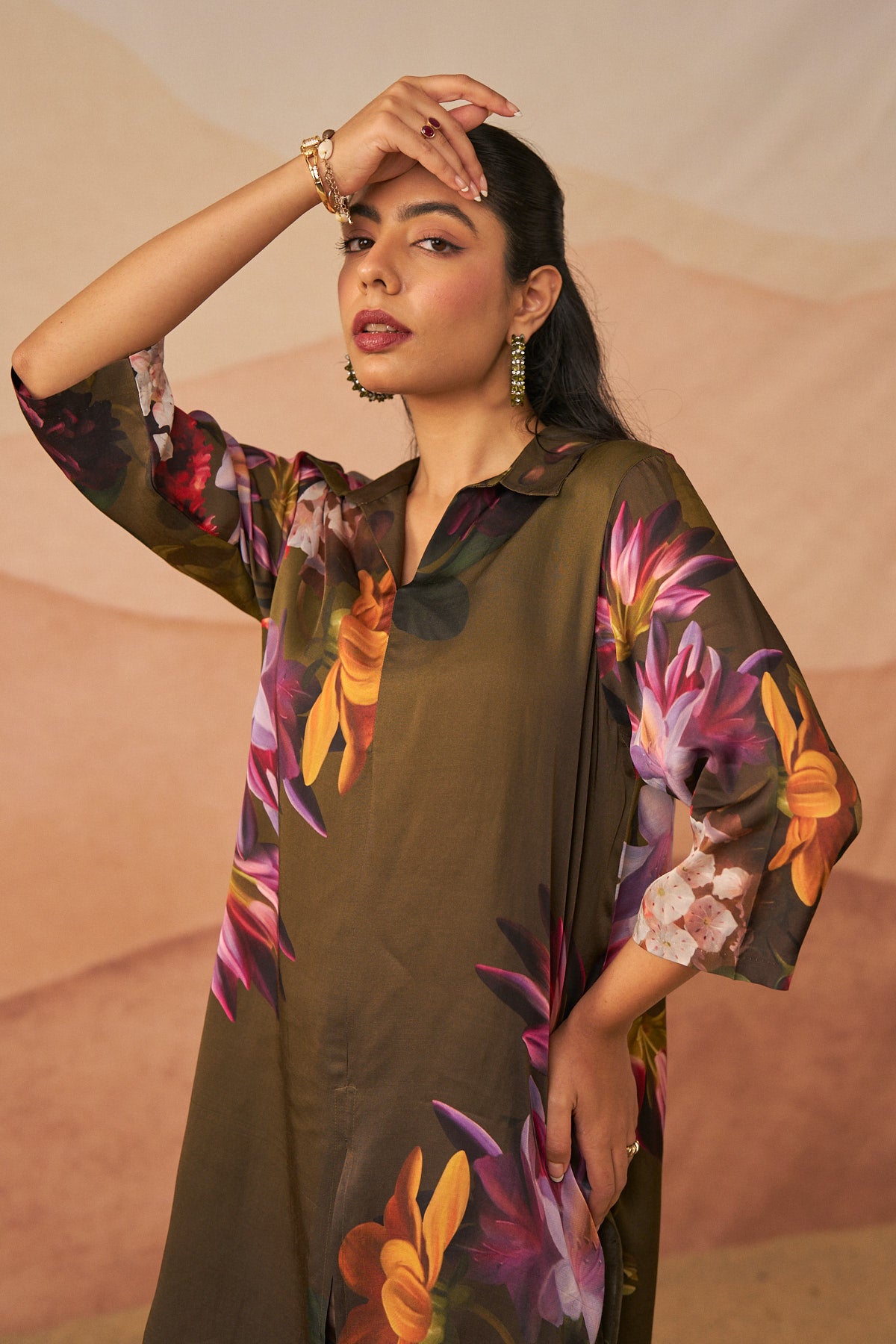 Brown Botanical Print Zooni Co-Ord Set