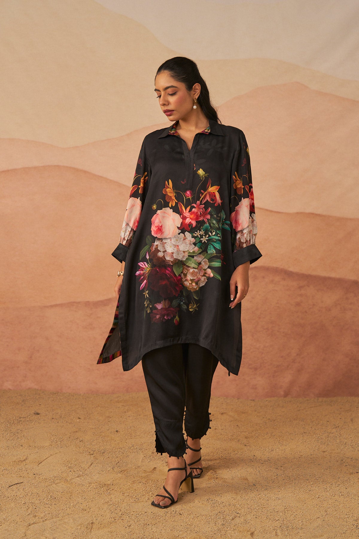 Black Botanical Print Zooni Co-Ord Set