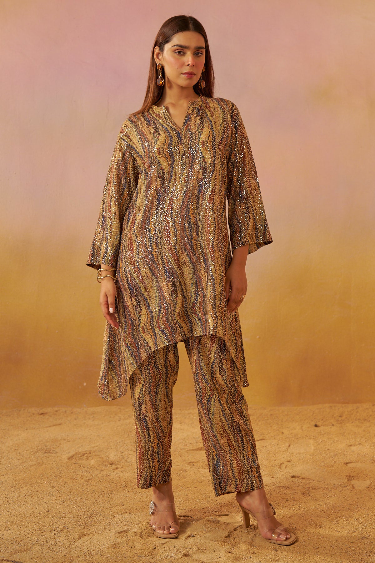 Brown Tribal Asymmetric Zooni Co-Ord Set