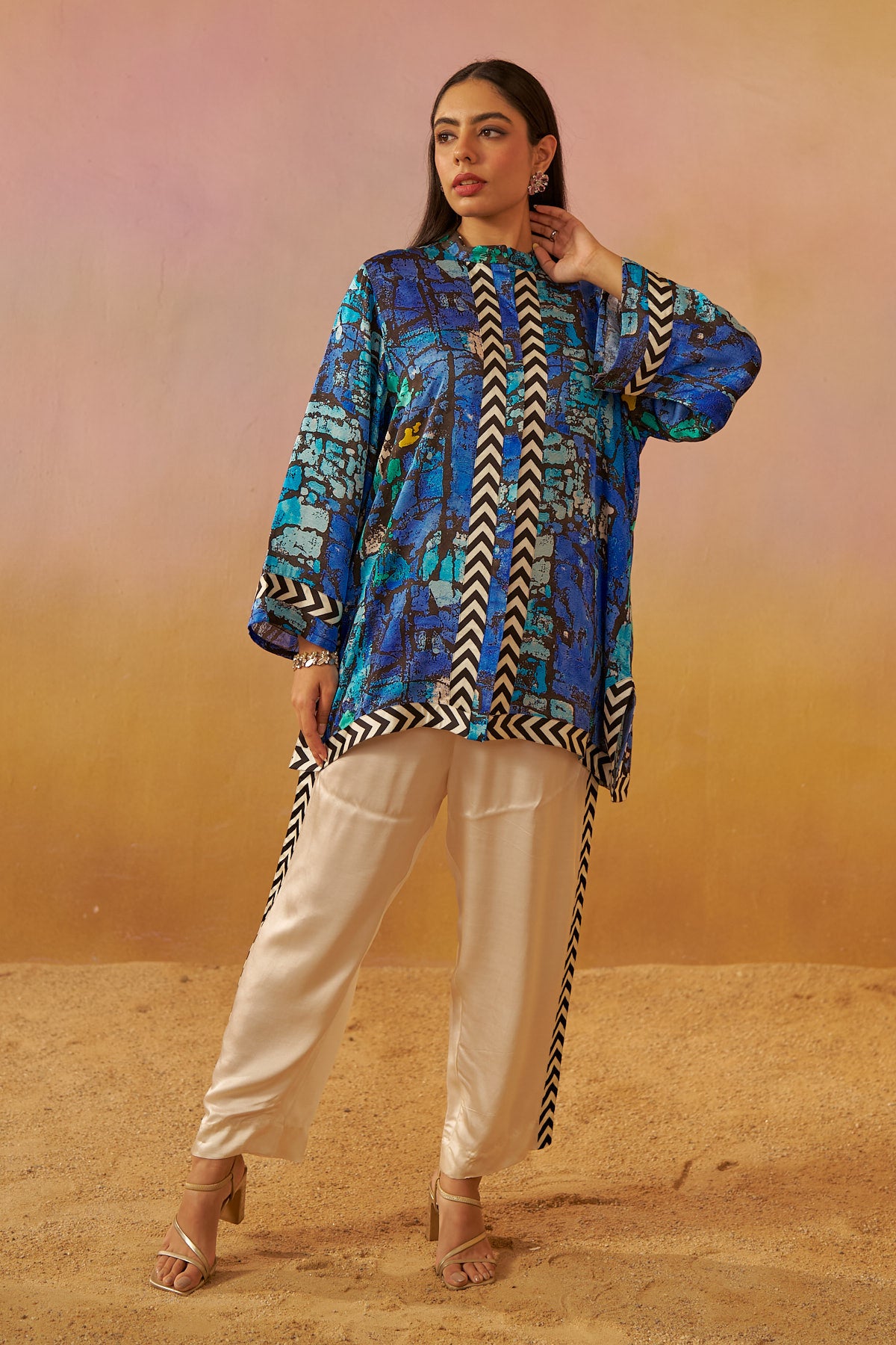 Blue Bold Abstract Print Zooni Tunic Set