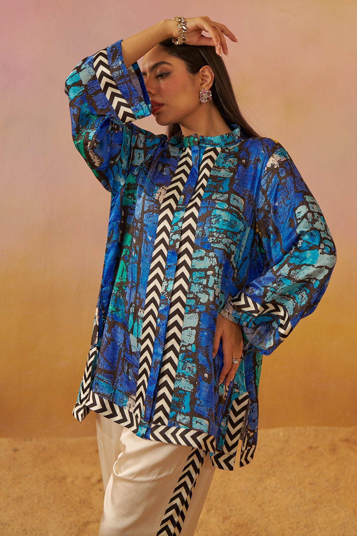 Blue Bold Abstract Print Zooni Tunic Set