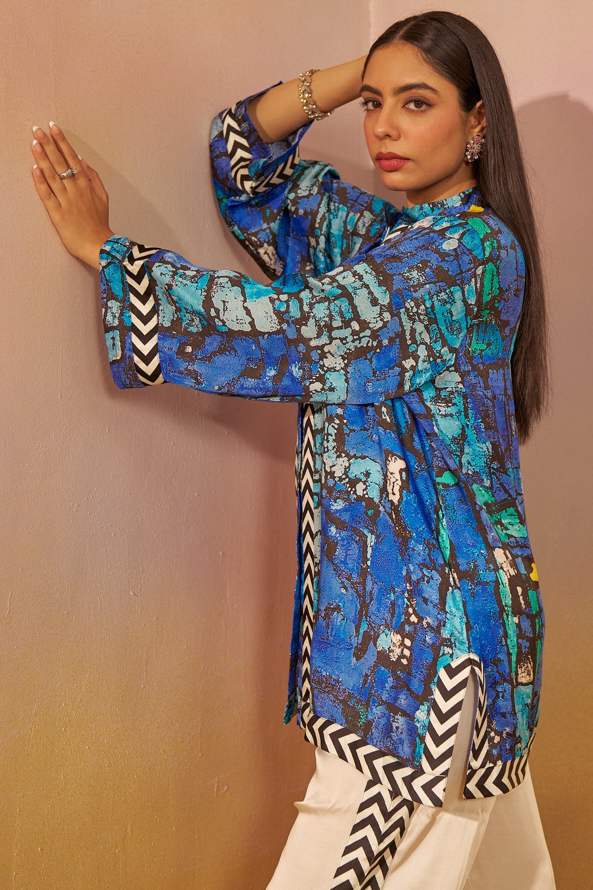 Blue Bold Abstract Print Zooni Tunic Set