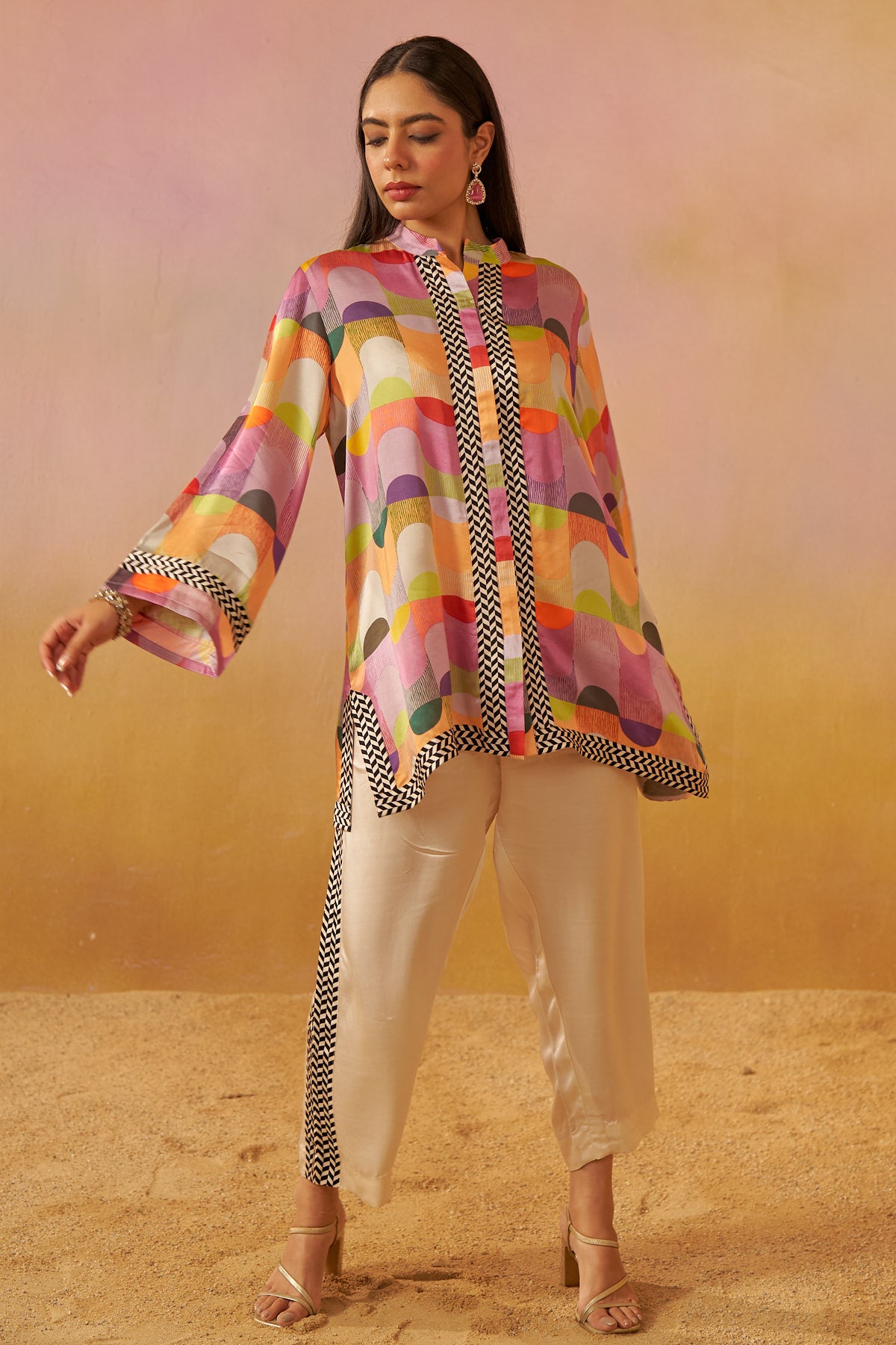 Multi Colour Bold Abstract Zooni Tunic Set