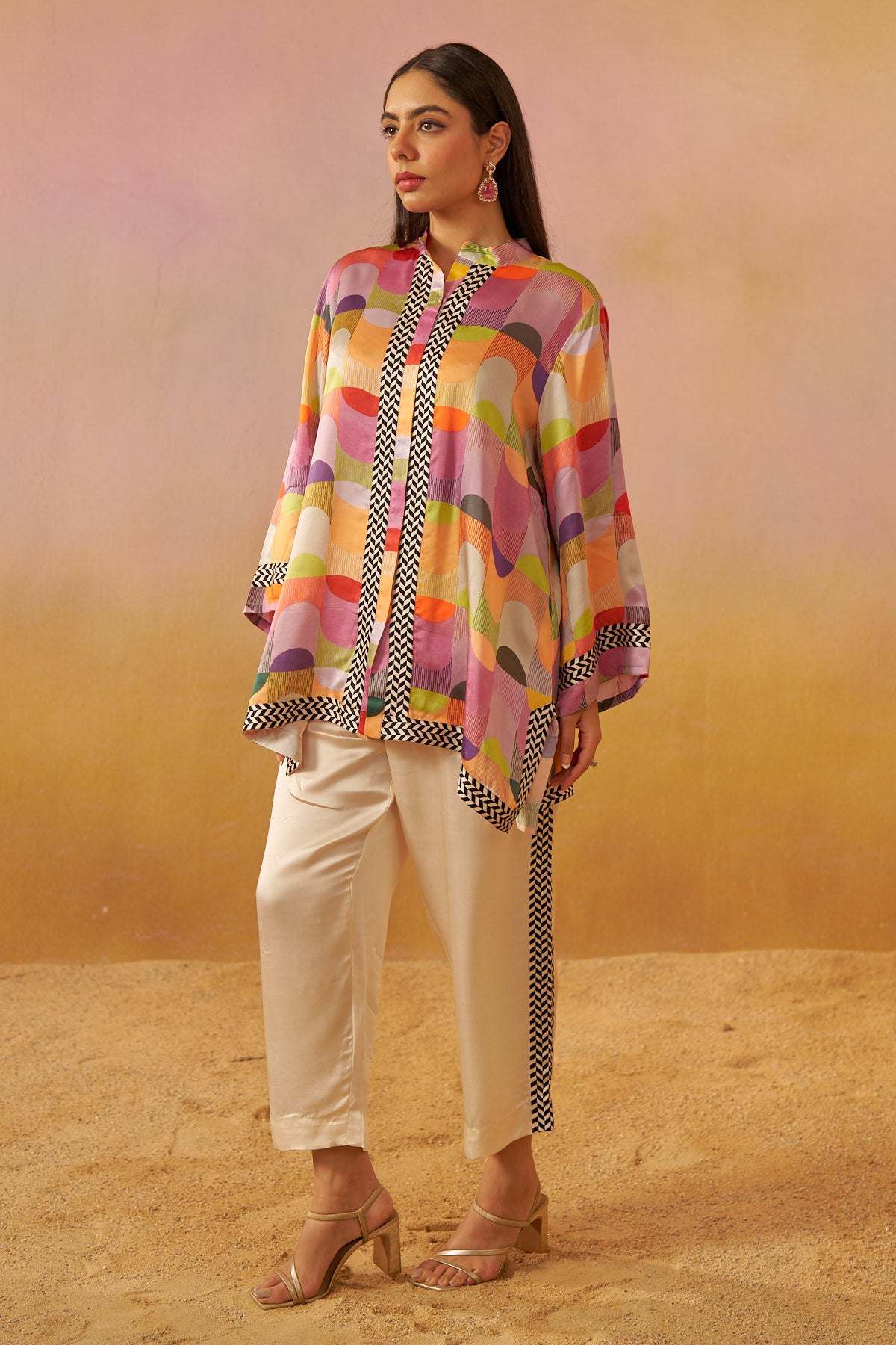 Multi Colour Bold Abstract Zooni Tunic Set