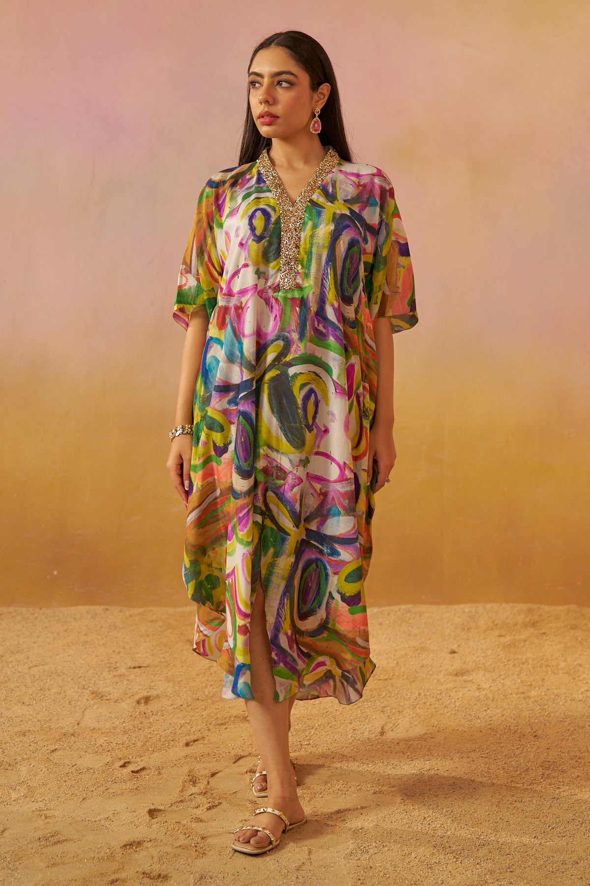 Multi Colour Printed Zooni Kaftan