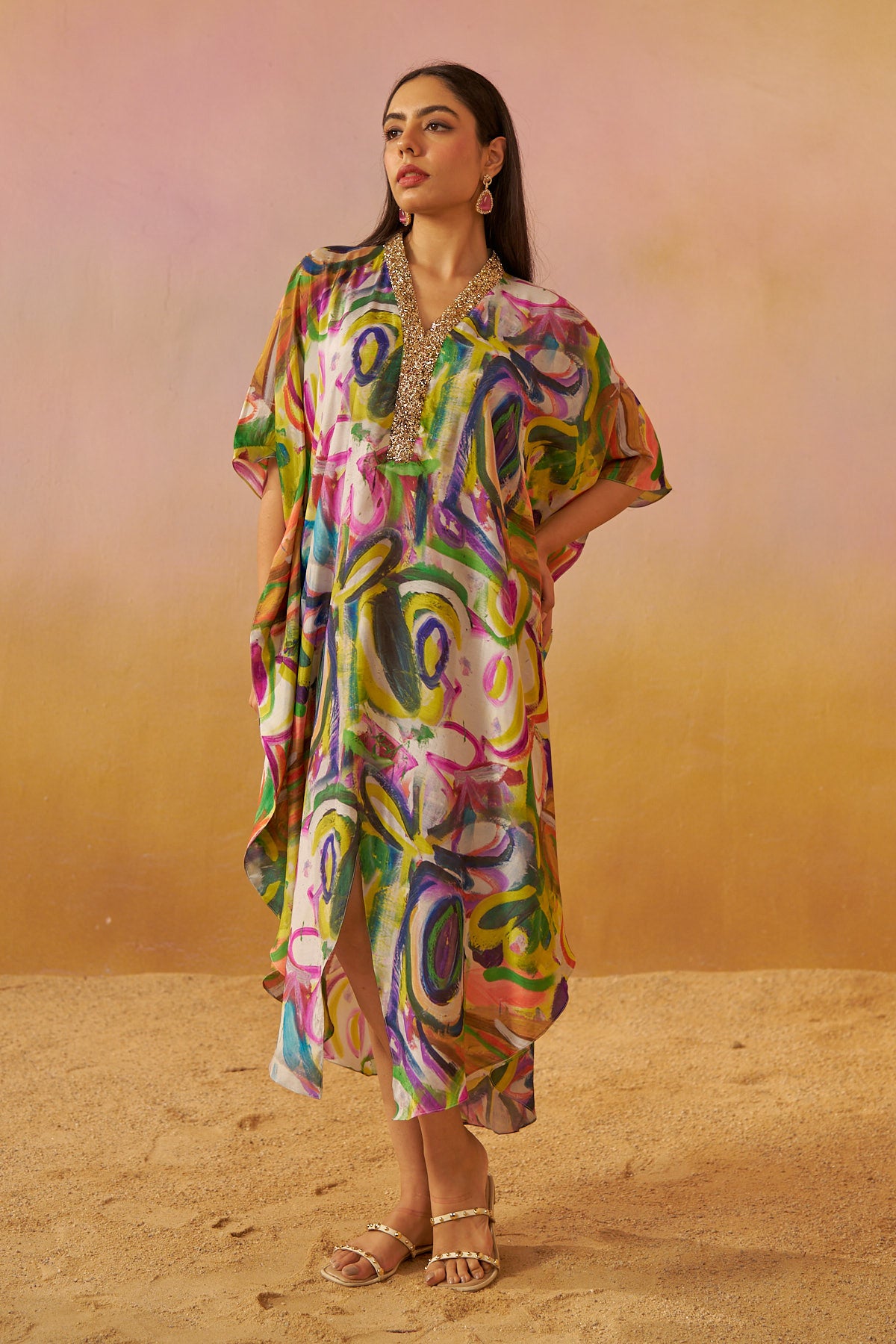 Multi Colour Printed Zooni Kaftan