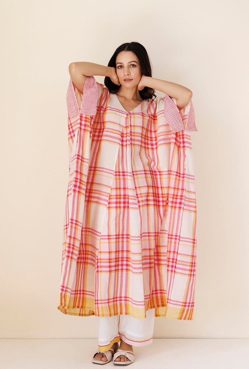 Pink Checks Kaftan Blush Co-Ord Set