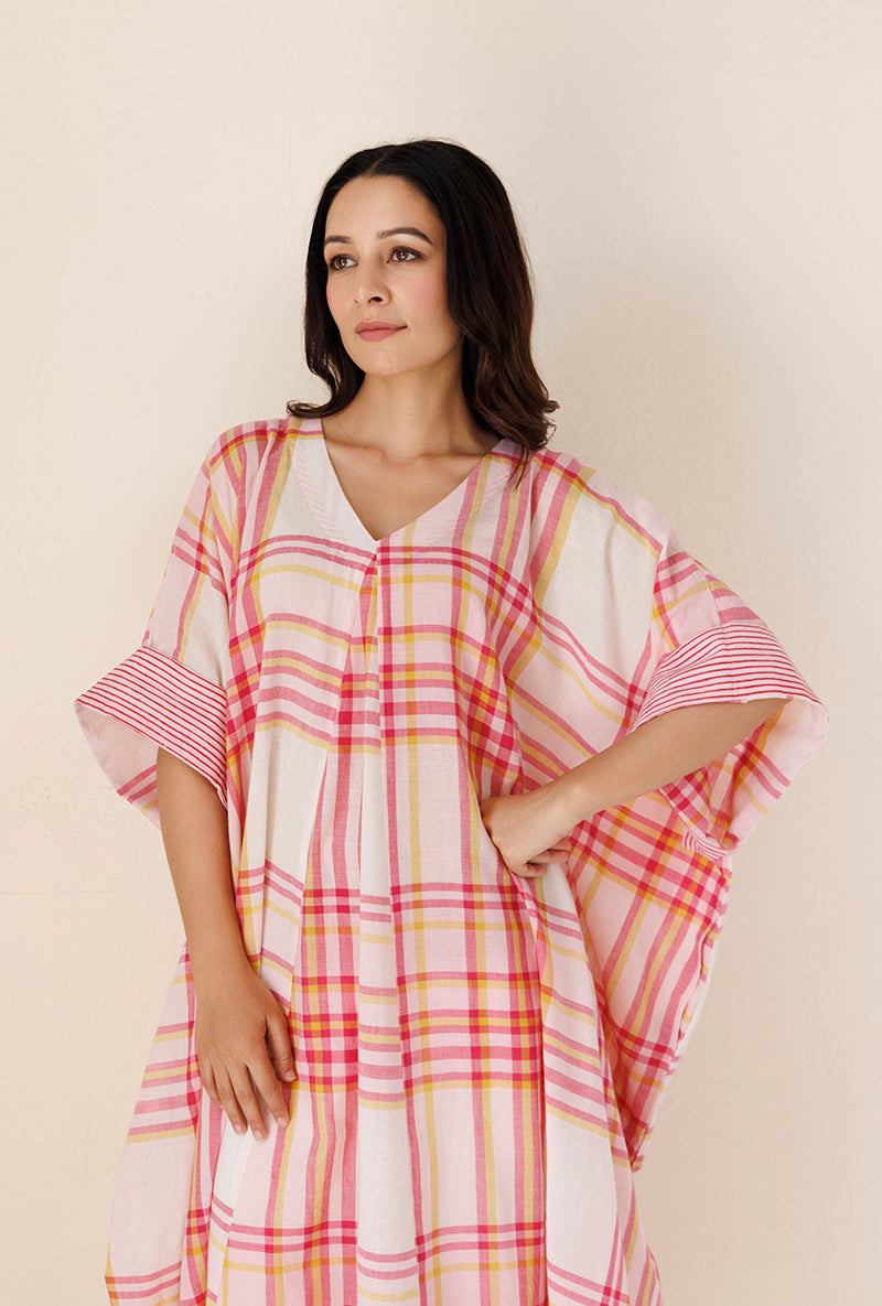 Pink Checks Kaftan Blush Co-Ord Set