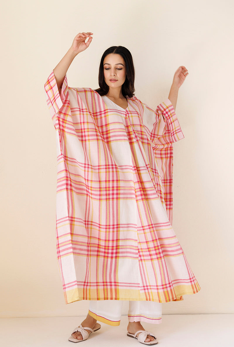 Pink Checks Kaftan Blush Co-Ord Set