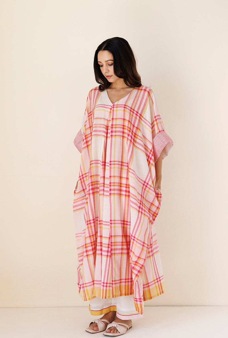 Pink Checks Kaftan Blush Co-Ord Set