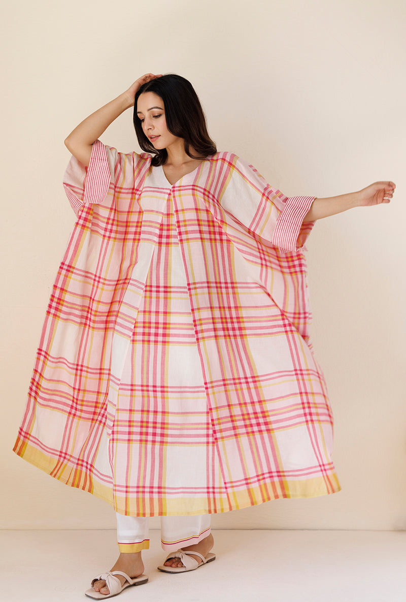 Pink Checks Kaftan Blush Co-Ord Set